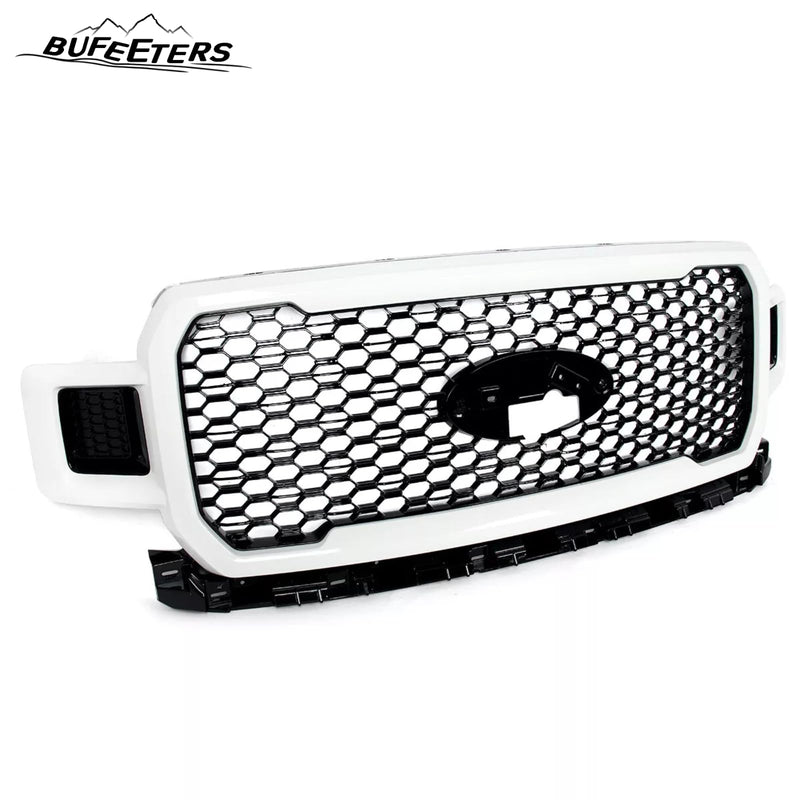 BUFEETERS  Front Radiator Grille Grill Assembly Fit For 2018 2019 2020 Ford F-150,Honeycomb  
 Style,Oxford White&Black