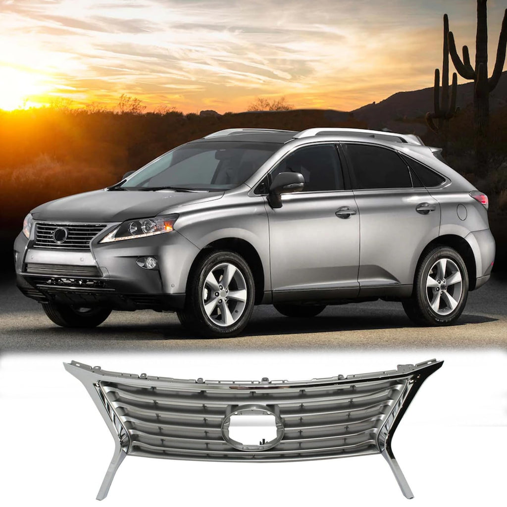 BUFEETERS Front Upper Grille Fit For 2013 2014 2015 Lexus RX350,Factory Style,Silver With Chrome Molding