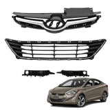 BUFEETERS    Front Upper Lower Grilles & Bumper Brackets Set Fit For 2014 2015 2016 Hyundai Elantra,Horizontal Billet Style,Chrome&Black