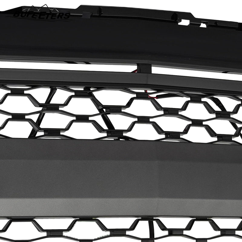 BUFEETERS Front Bumper Hood Upper Grille w/Light Fit For 2014 2015 Chevy Silverado 1500,Honeycomb Style,Gloss Black