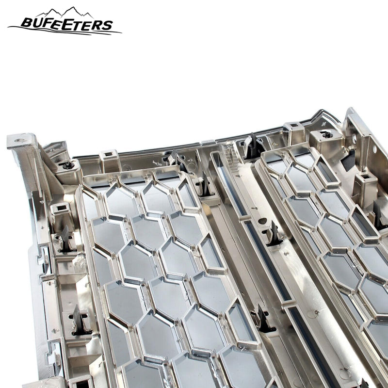 BUFEETERS Front Bumper Upper Grille Fit For 2014 2015 Chevy Silverado 1500,Honeycomb Style,Silver Ice Metallic&Chrome
