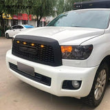 BUFEETERS Front Bumper Upper Grille w/LED Lights Fit For 2010 2011 2012 2013 2014 2015 2016 2017 2018 Toyota Sequoia,Mesh Style,Matte Black