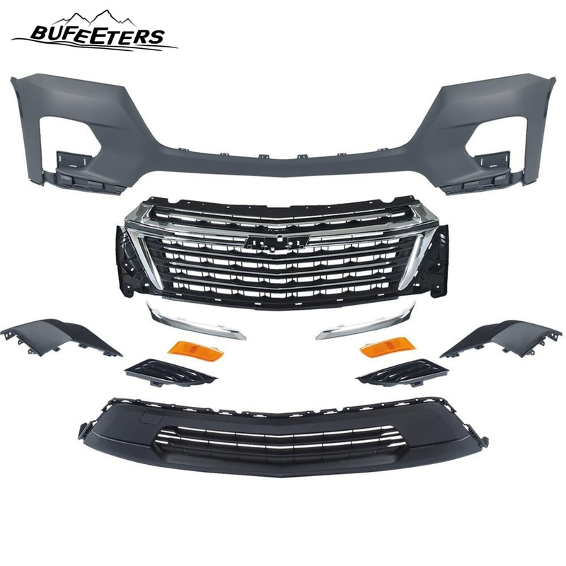 BUFEETERS  12PCS Front Bumper Cover Grille Assembly Kit Fit For 2022 2023 2024 Chevy Chevrolet Traverse,Horizontal Billet Style,Chrome&Black