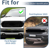 Matte Black Front Grill Compatible with Ford Ranger 2019 2020 2021 2022 Models, W/O Emblem