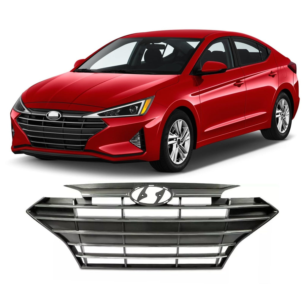 BUFEETERS     Front Bumper Upper Grille With Chrome Trim Fit For 2019 2020 Hyundai Elantra