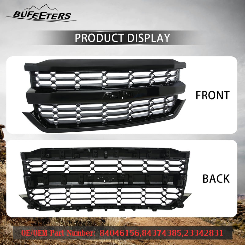 BUFEETERS  Front Upper Grille Fit For 2016 2017 2018 Chevy Silverado 1500,Honeycomb Style,Black