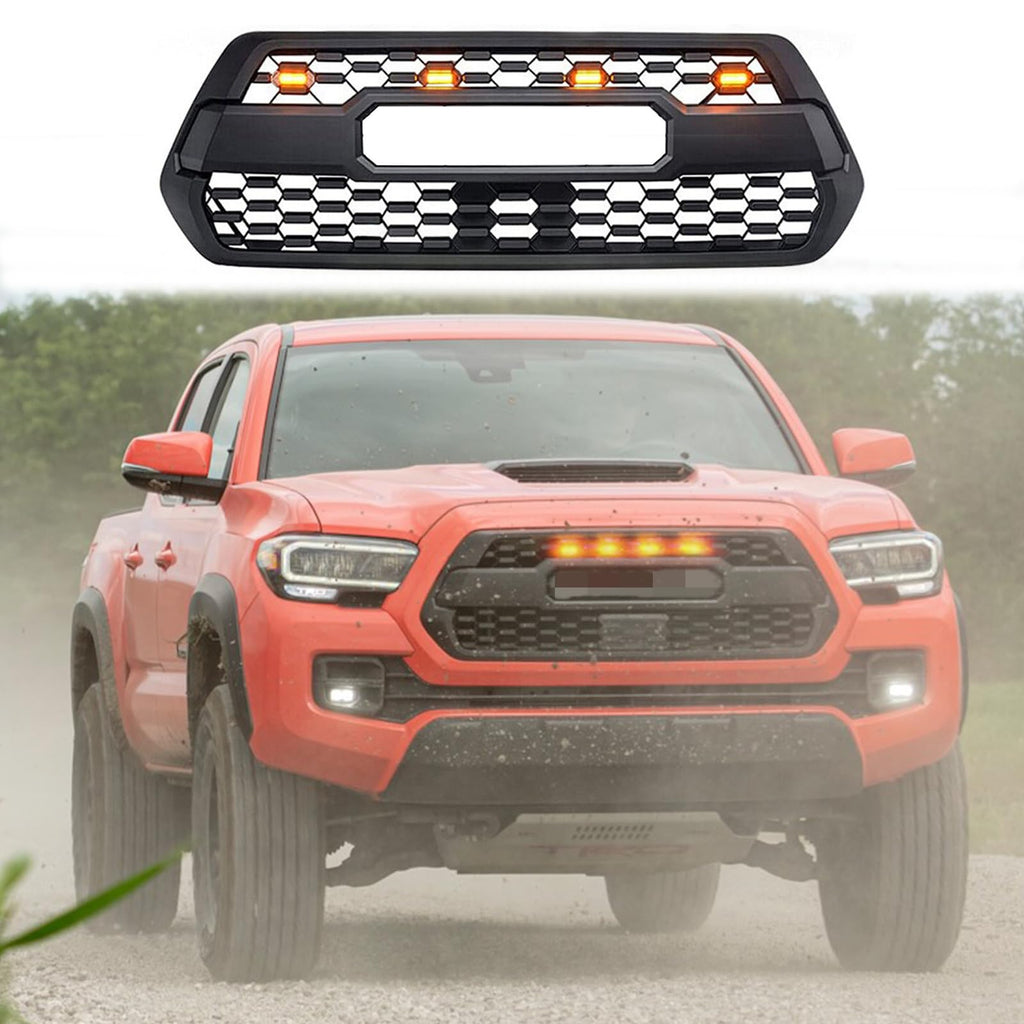 BUFEETERS   Front Bumper Grille With Accessories&4 LED Fit For 2016 2017 2018 2019 2020 2021 2022 2023 Toyota Tacoma,Mesh Style,Matte Black
