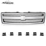 BUFEETERS Front Upper Grille Fit For 2007 2008 2009 2010 2011 2012 2013 Chevrolet Silverado 1500,Mesh insert Style,Chrome&Black