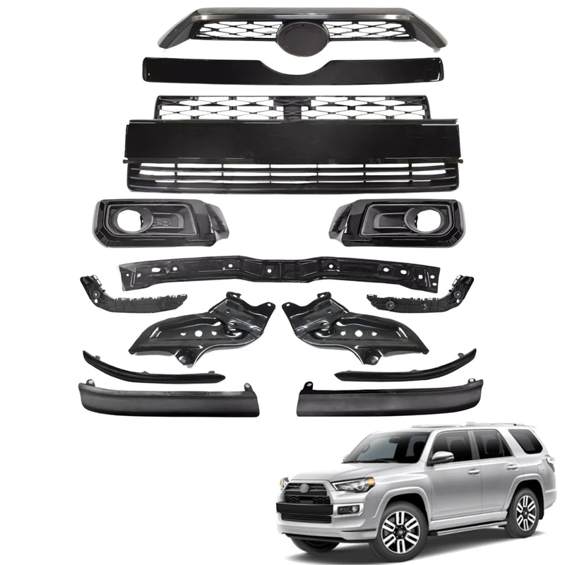 BUFEETERS  14PCS Front Bumper Grille Assembly Body Kits Fit For 2014 2015 2016 2017 2018 2019 Toyota 4Runner Limited,Factory Style,Black