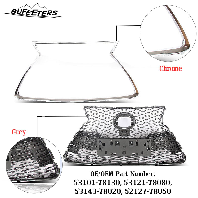 BUFEETERS  Front Bumper Grille Grey With Chrome Trim Surround Fit For 2018 2019 2020 2021 Lexus NX300 F Sport,OE Style,Chrome&Grey