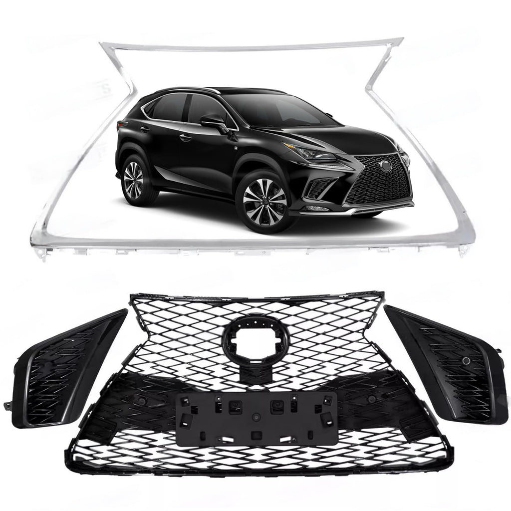 BUFEETERS  Front Bumper Grille W/ Trim Bumper Face Bar Grilles Fit For 2018 2019 2020 2021 Lexus NX300 F Sport,Factory Style,Chrome&Black