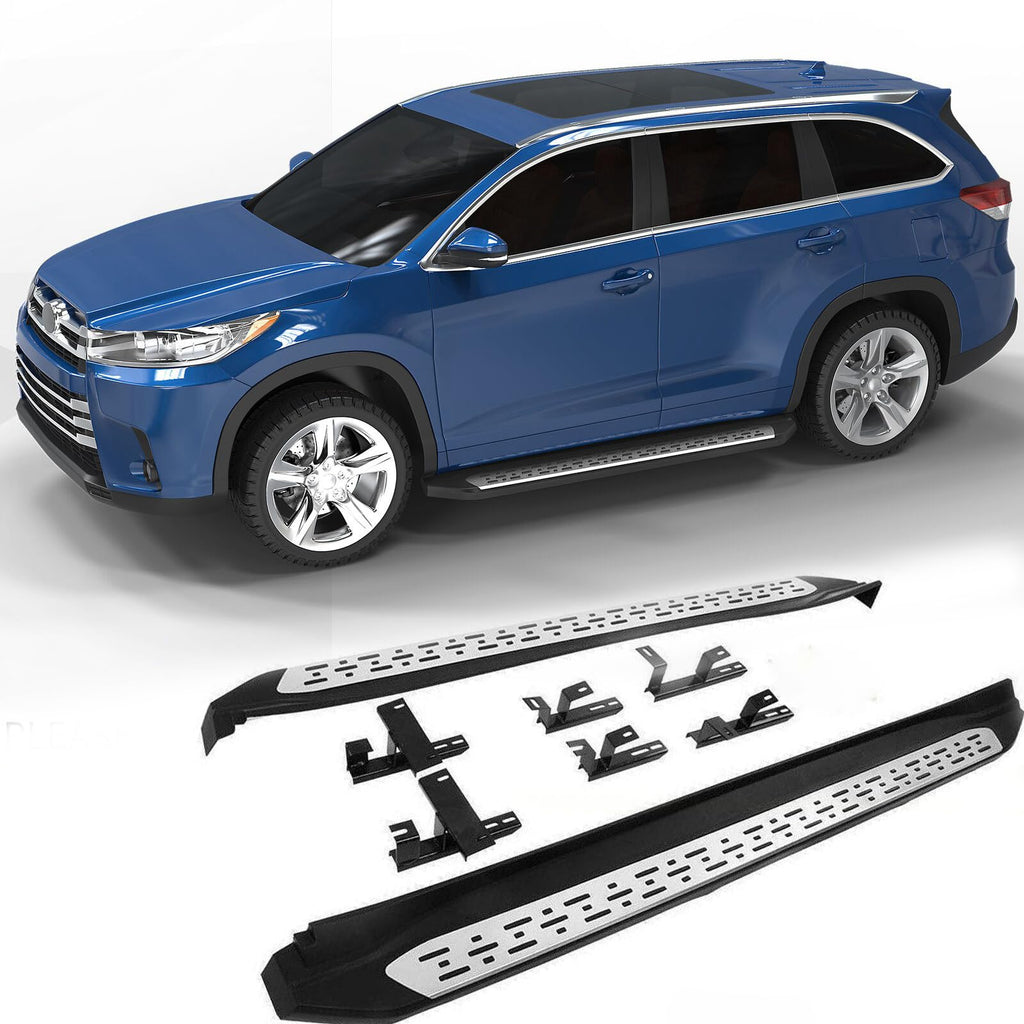 BUFEETERS  Side Step Running Board Nerf Bar Fit For 2014 2015 2016 2017 2018 2019 Toyota Highlander,Factory Style,Black&Silver