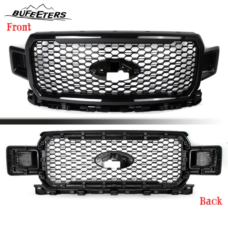 BUFEETERS  Front Upper Grille Grill Assembly Fit For 2018 2019 2020 Ford F-150,Honeycomb Style,Agate Black