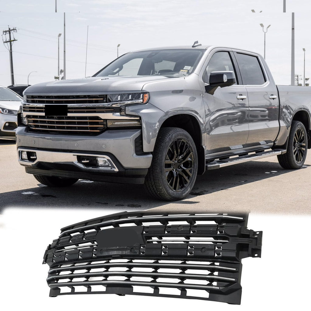 BUFEETERS Front Bumper Upper Grille W/Chrome Trim Fit For 2019 2020 2021 Chevy Silverado 1500,Horizontal Billet Style,Chrome&Black