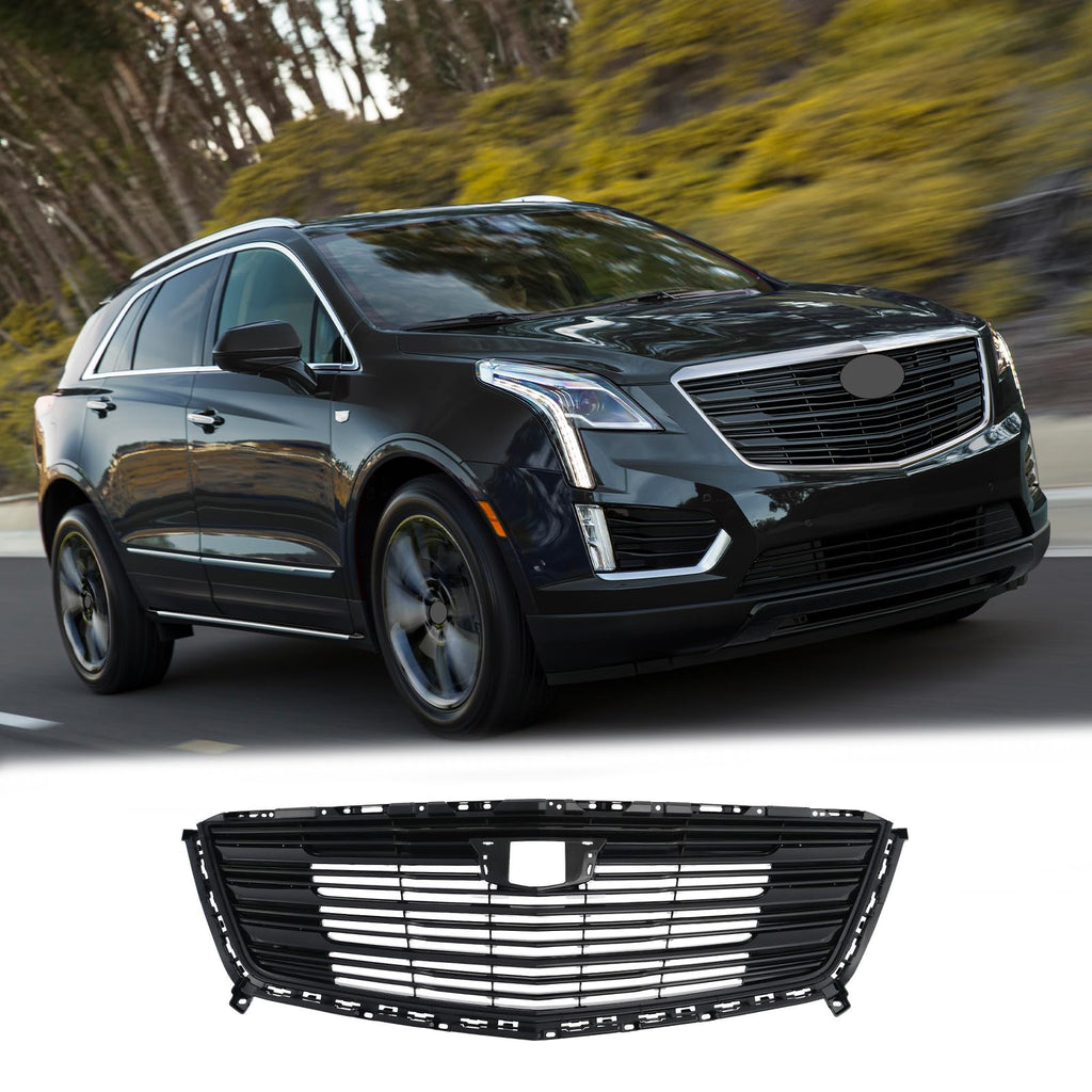 BUFEETERS   Front Bumper Upper Grille Fit For 2016 2017 2018 2019 2020 Cadillac XT5,Horizontal Billet Style,Gloss Black