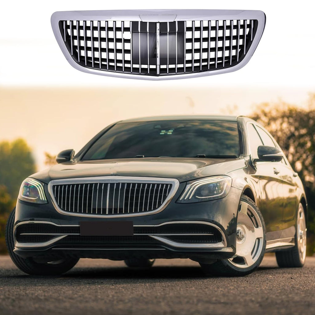 BUFEETERS Chrome Front Bumper Upper Grille Fit For 2013 2014 2015 2016 2017 2018 2019 2020 Mercedes S class W222 S400 S550,Maybach Style,Chrome&Black