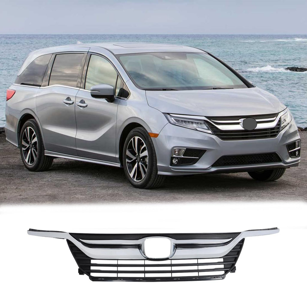 BUFEETERS Front Bumper Upper Grille W/Chrome Headlight Eyelid Molding Fit For 2018 2019 2020 2021 Honda Odyssey,Mesh Style,Chrome&Matte Black