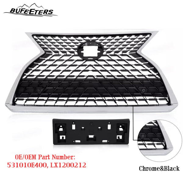 BUFEETERS  Front Upper Grille Fit For 2020 2021 2022 Lexus RX350 RX450h RX350L RX450hL,Honeycomb insert Style,Chrome&Black