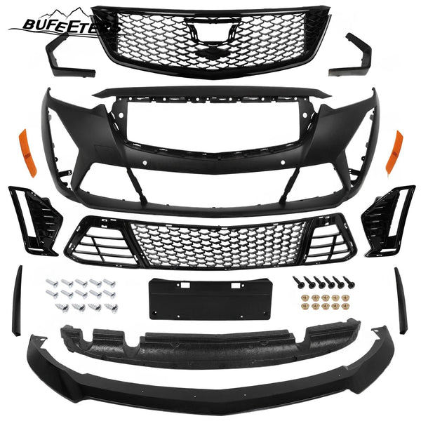 BUFEETERS Front Bumper Cover Grille Molding Trim Lip Fog Light Bezel Facelift Set Fit For 2020 2021 2022 2023 2024 Cadillac CT5,Blackwing Style,Black