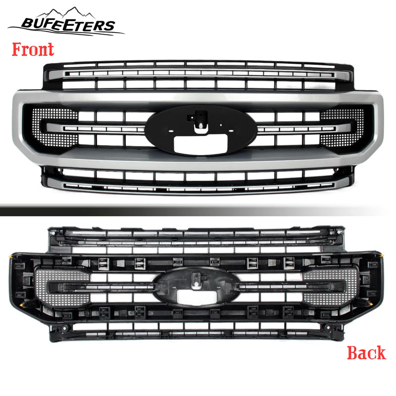 BUFEETERS Front Bumper Upper Grille Fit For 2020 2021 2022 F-250 F-350 Super Duty,Platinum Style,JS Iconic Silver&Black