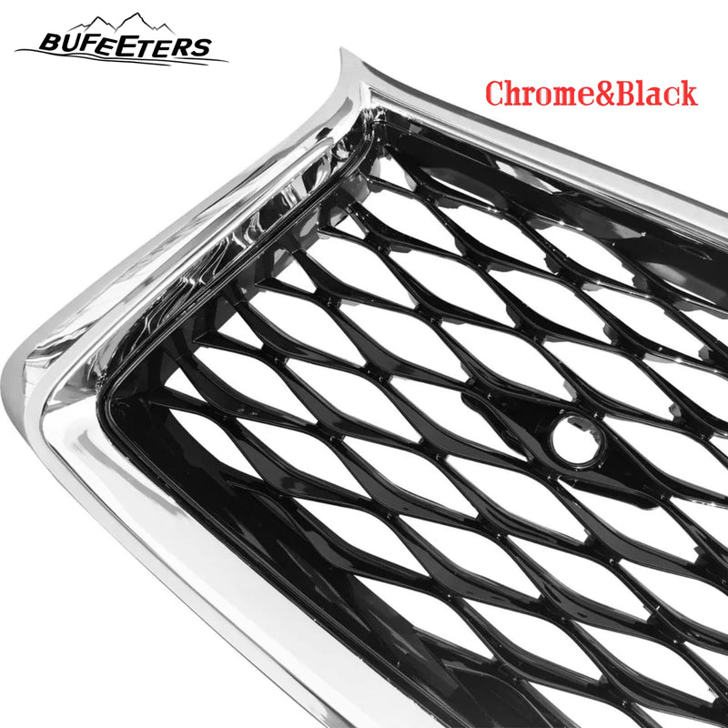 BUFEETERS   Front Bumper Upper Grille Fit For 2018 2019 2020 2021 2022 2023 INFINITI Q50 W/Sensor Holes,Mesh Style,Chrome&Black