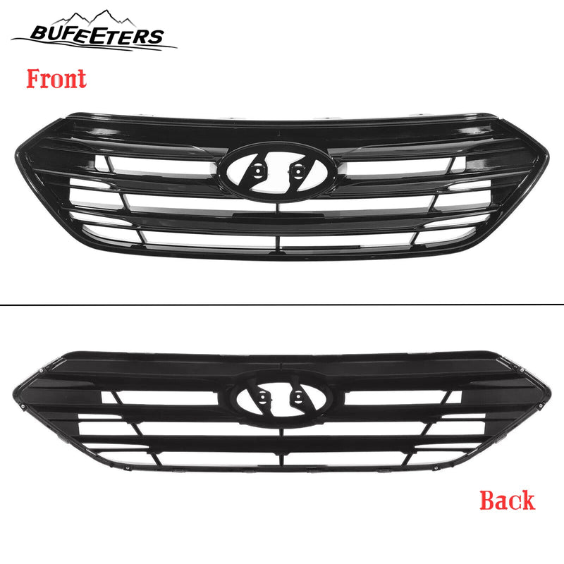 BUFEETERS    Front Bumper Grille W/o Camera Hole Fit For 2017 2018 Hyundai Santa Fe Sport,Horizontal Billet Style,Gloss Black