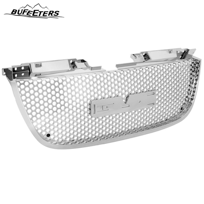 BUFEETERS Front Bumper Upper Grille Fit For 2007 2008 2009 2010 2011 2012 2013 2014 GMC Yukon/Yukon XL 1500 2500,Honeycomb Style,Chrome