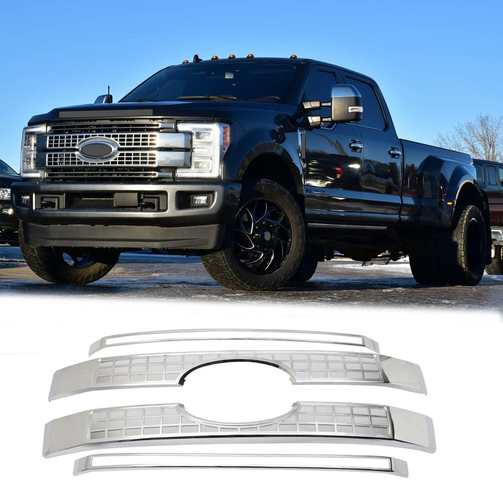 BUFEETERS Chrome Front Bumper Guard Insert Mesh Grille Body Kit Fit For 2017 2018 2019 F-250 F-350 F-450 F-550 Super Duty,Platinum Style