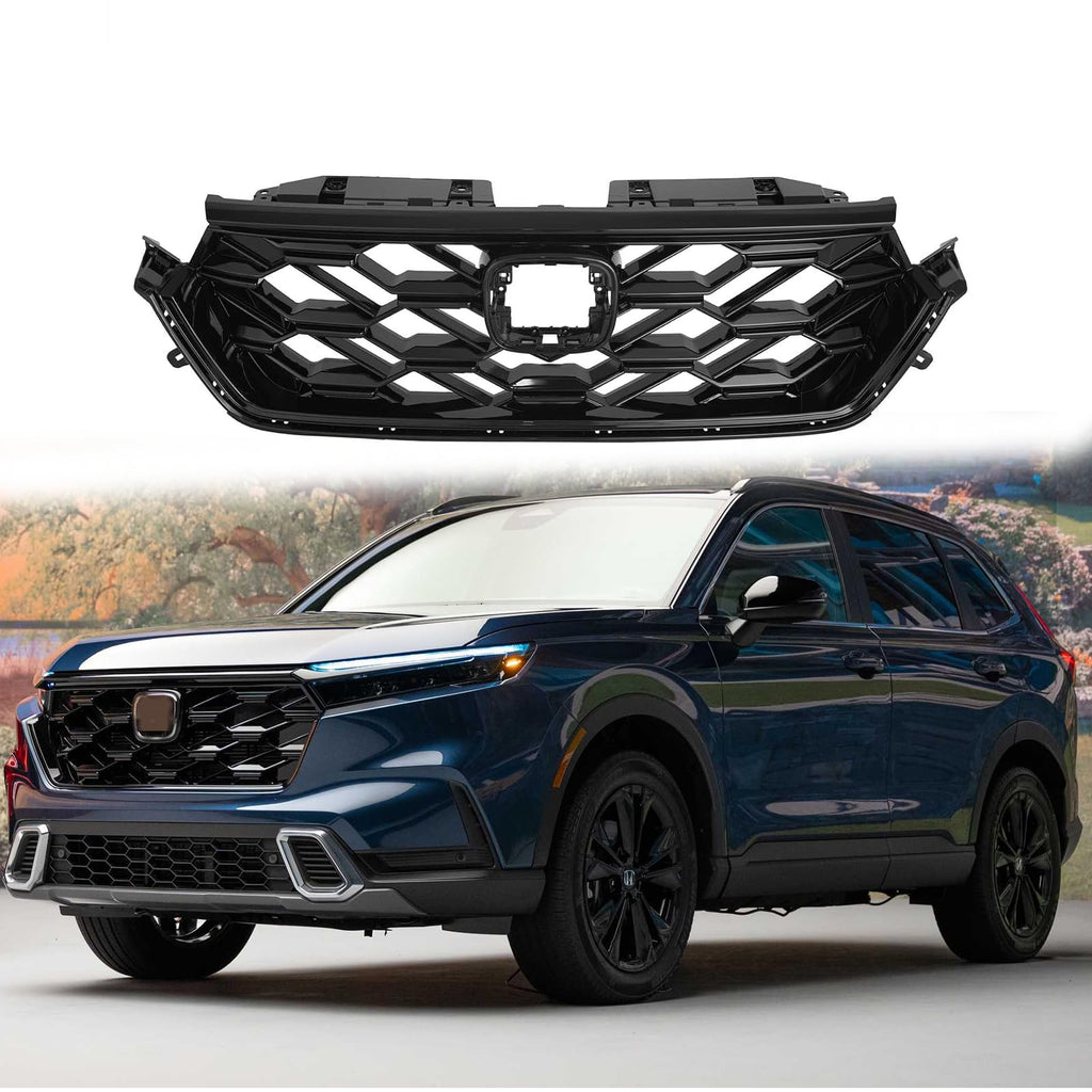 BUFEETERS Front Bumper Upper Grille Fit For 2023 2024 Honda CRV CR-V Sport Hybrid,Mesh Style,Gloss  Black