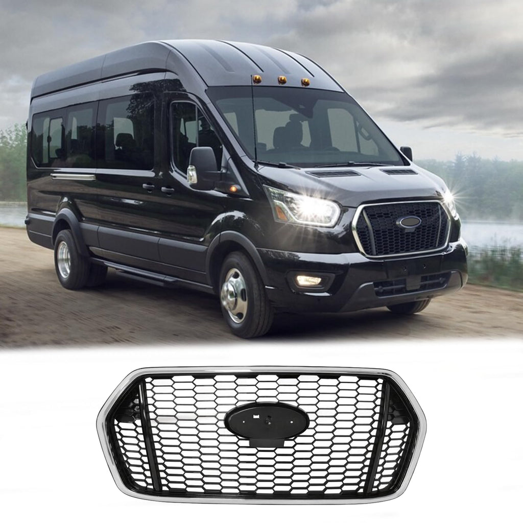 BUFEETERS Front Upper Grille Chrome Surround Fit For 2020 2021 2022 Ford Transit T150 T250 T350,Factory Style,Chrome&Black