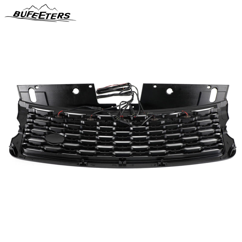 BUFEETERS Front Bumper Upper Grille w/ LED Fit For 2013 2014 2015 2016 2017 Land Rover Range Rover Vogue L405,Mesh Style,Gloss Black