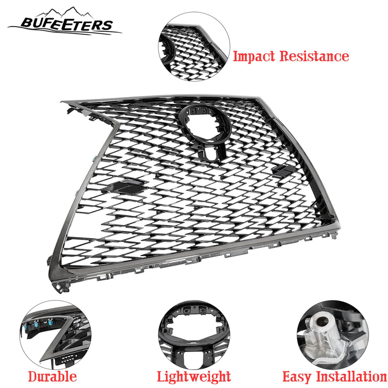 BUFEETERS  Front Bumper Grille Assembly Fit For 2018 2019 Lexus NX300 F Sport,Honeycomb Style,Painted Dark Gray Shell and Insert
