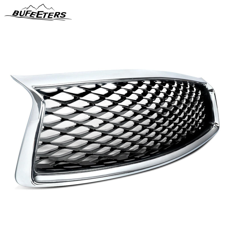 BUFEETERS   Front Bumper Upper Grille Fit For 2018 2019 2020 2021 2022 2023 INFINITI Q50 W/Sensor Holes,Honeycomb Style,Chrome&Black