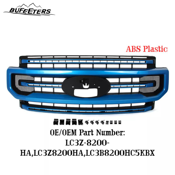 BUFEETERS Front Bumper Upper Grille Fit For 2020 2021 2022 F-250 F-350 F-450 F-550 Super Duty,Platinum Style,E7-Velocity Blue&Matte Black