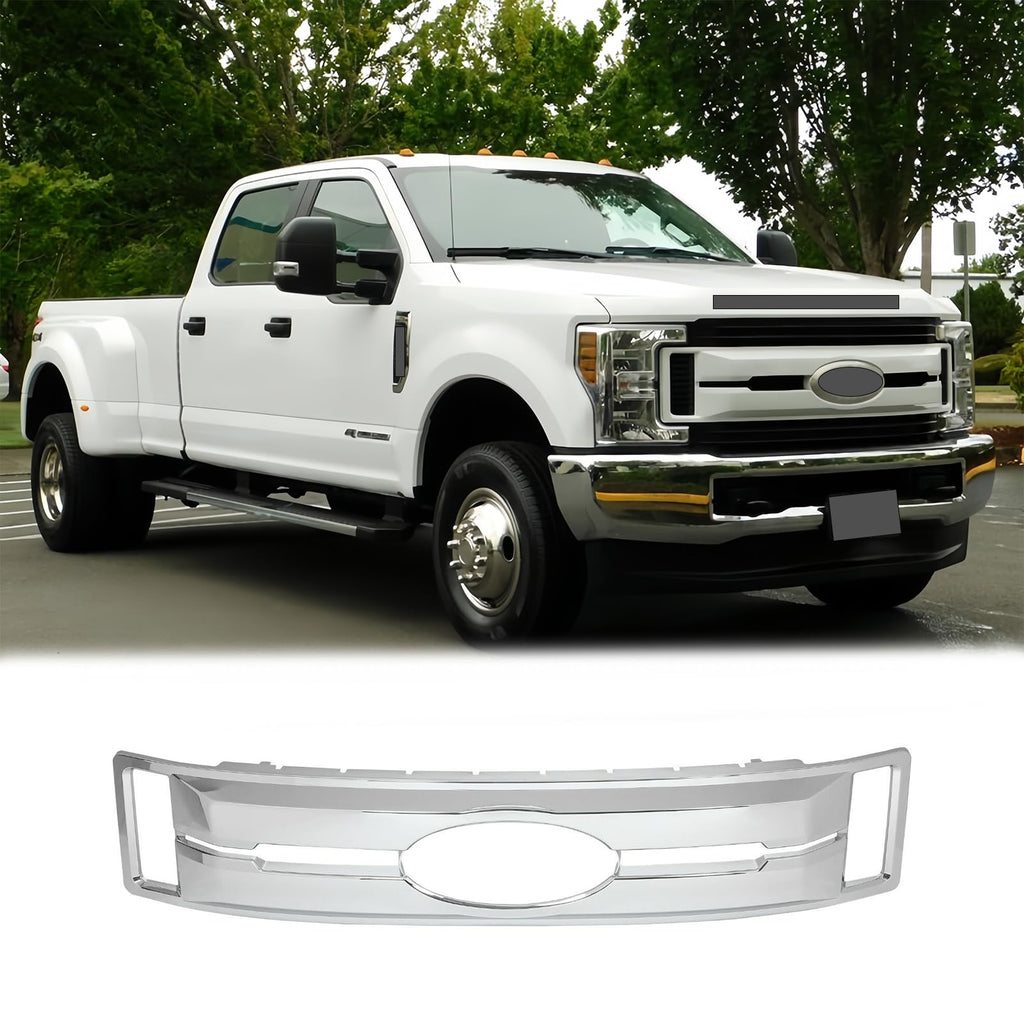BUFEETERS Front Bumper Upper Grille Overlay Grill Covers Fit For 2017 2018 2019 F-250 F-350 F-450 F-550 Super Duty XLT&XL,Factory Style,Chrome&Silver