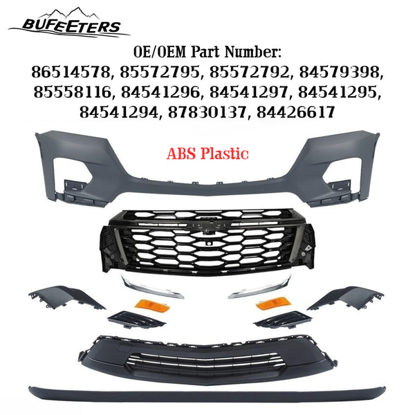 BUFEETERS  12PCS Front Bumper Cover RS Grille Assembly Kit Complete Fit For 2022 2023 2024 Chevy Chevrolet Traverse,Horizontal Billet Style,Black