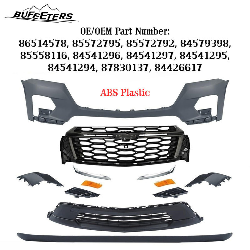 BUFEETERS  12PCS Front Bumper Cover RS Grille Assembly Kit Complete Fit For 2022 2023 2024 Chevy Chevrolet Traverse,Horizontal Billet Style,Black