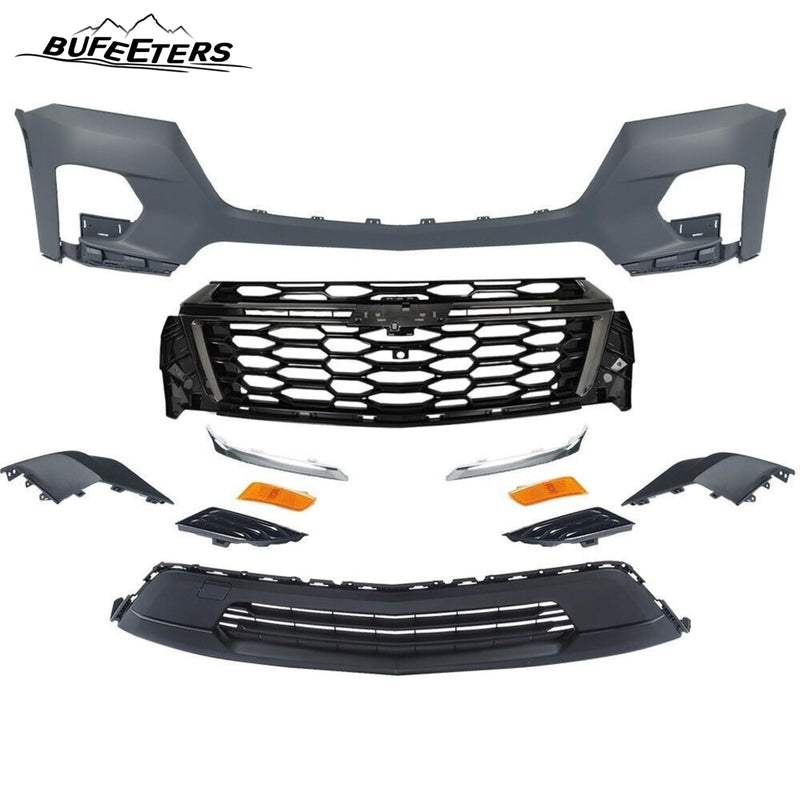 BUFEETERS  12PCS Front Bumper Cover RS Grille Assembly Kit Complete Fit For 2022 2023 2024 Chevy Chevrolet Traverse,Horizontal Billet Style,Black