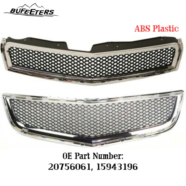 BUFEETERS  Front Bumper Upper Lower Grille Kit Fit For 2009 2010 2011 2012 Chevy Chevrolet Traverse,Honeycomb Style,Chrome Shell w/ Black Insert