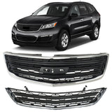 BUFEETERS  Front Upper + Lower Grille W/Chrome Molding Fit For 2013 2014 2015 2016 2017 Chevy Chevrolet Traverse,Factory Style,Chrome&Black