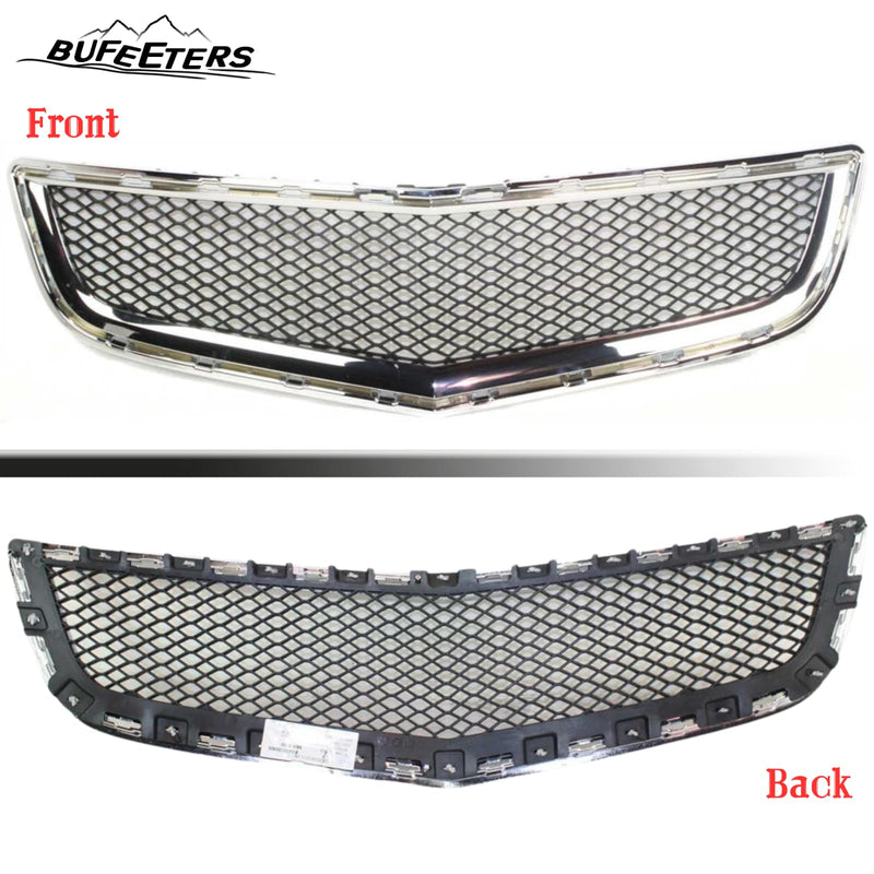 BUFEETERS  Front Bumper Upper Lower Grille Kit Fit For 2009 2010 2011 2012 Chevy Chevrolet Traverse,Honeycomb Style,Chrome Shell w/ Black Insert