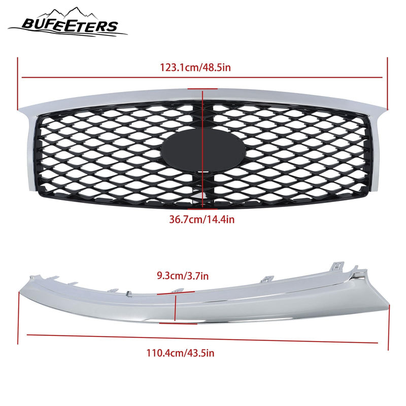 BUFEETERS  Front Bumper Upper Grille W/ Bumper Lower Trim Fit For 2015 2016 2017 INFINITI QX80,Factory Style,Chrome&Black