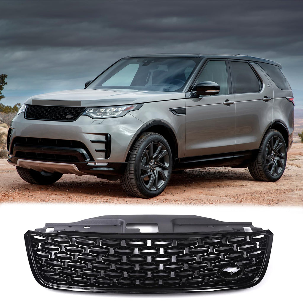 BUFEETERS Front Bumper Upper Grille Fit For 2017 2018 2019 2020  2021 2022 2023 Land Rover Discovery 5 L462,Honeycomb Style,Gloss Black