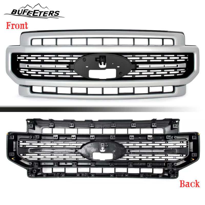 BUFEETERS Front Bumper Upper Grille Fit For 2020 2021 2022 F-250 F-350 F-450 F-550 Super Duty,Lariat Sport Style,UX Ingot Silver&Matte Black