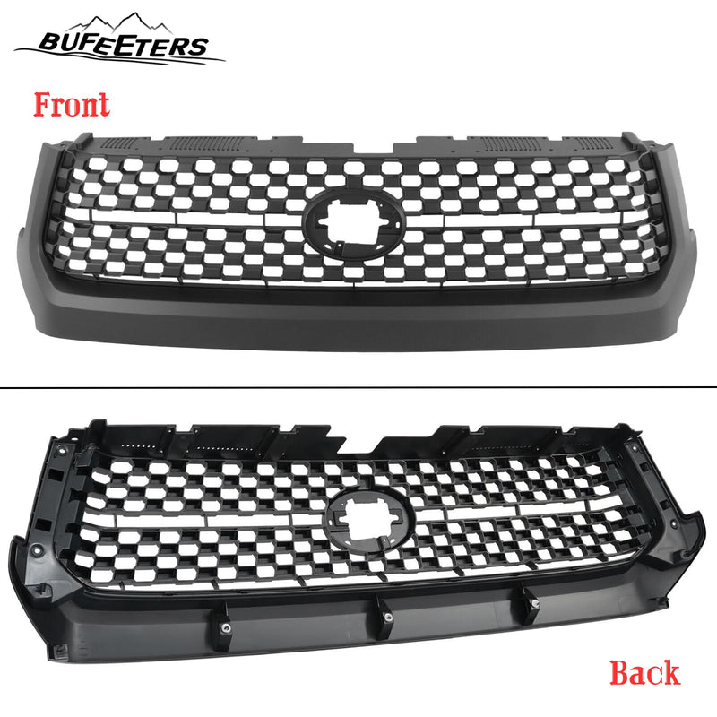 BUFEETERS 2PCS Front Grille&Hood Bulge Molding Fit For 2014 2015 2016 2017 2018 2019 2020 Toyota Tundra,Mesh Style,Matte Black