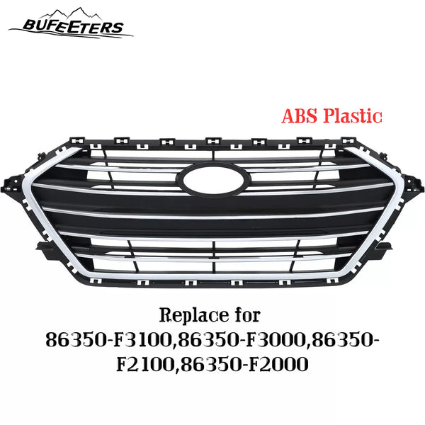 BUFEETERS     Front Bumper Grille w/ Chrome Trim Fit For 2017 2018 Hyundai Elantra Sedan,Horizontal Billet Style,Chrome&Black