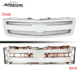 BUFEETERS Front Bumper Upper Grille Fit For 2007 2008 2009 2010 2011 2012 2013 Chevy Silverado 1500,Mesh Insert Style,Summit White Shell&Chrome