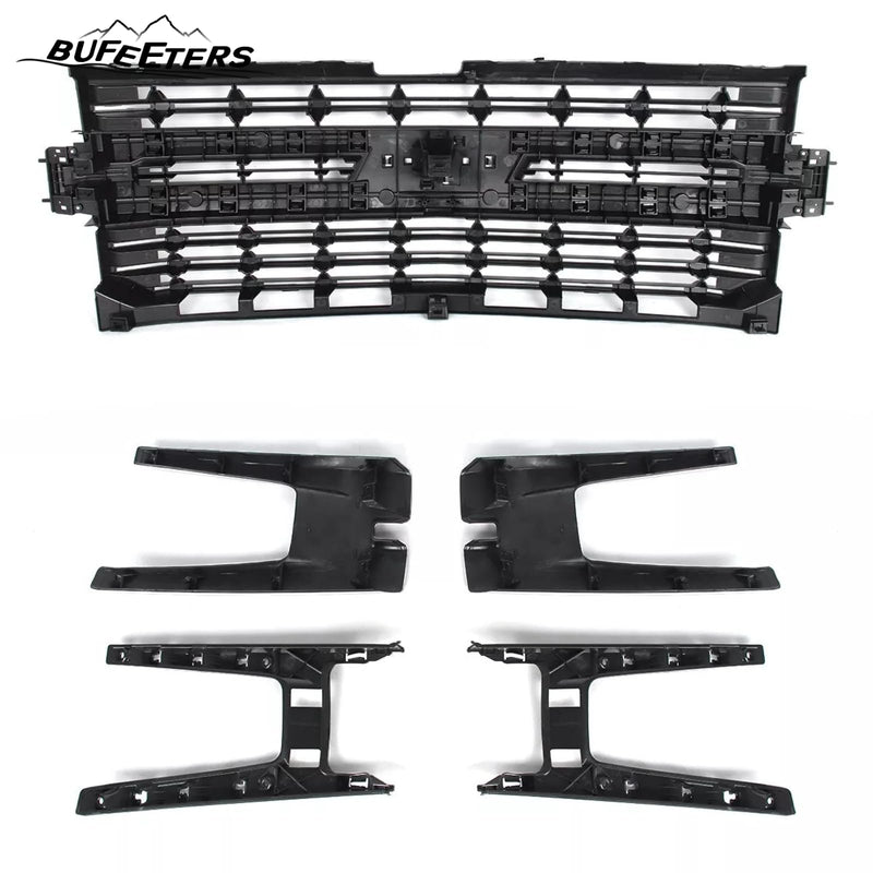 BUFEETERS Front Bumper Upper Grille Assembly Fit For 2019 2020 2021 2022 Chevy Silverado 1500,LTZ Style/Horizontal Billet Style,Gloss Black