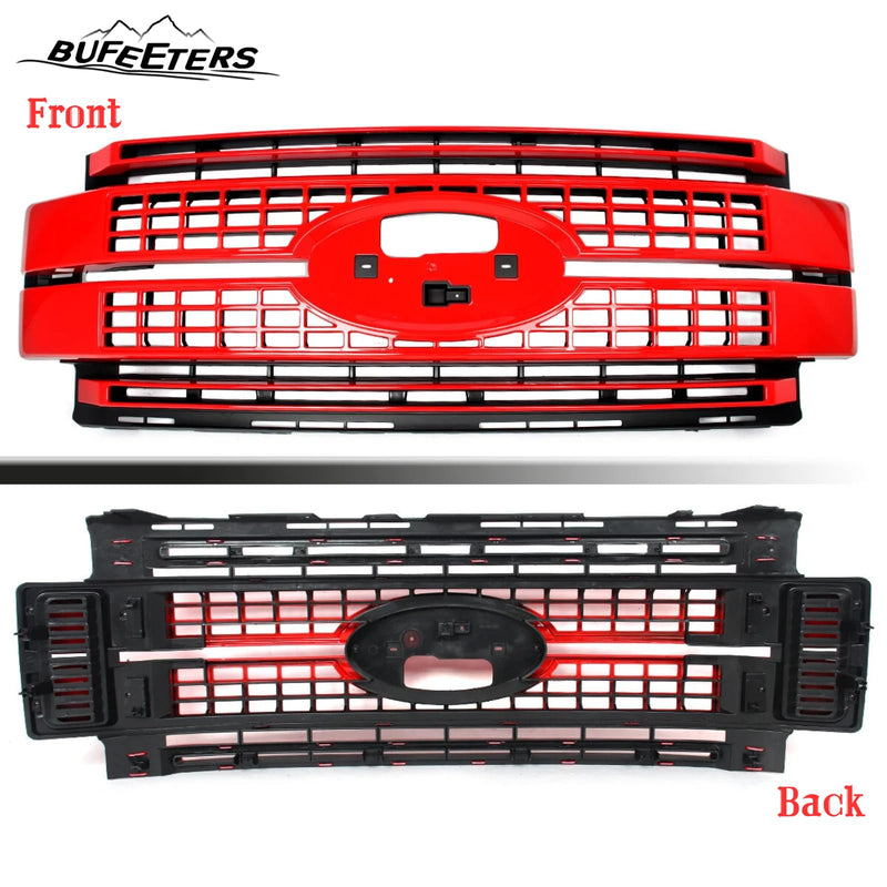 BUFEETERS Front Bumper Upper Grille Fit For 2017 2018 2019 F-250 F-350 F-450 F-550 Super Duty,Platinum Style,PQ Race Red&Matte Black