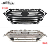 BUFEETERS    7PCS Front Bumper Grille+Radiator Cover+Bumper Lid+4 Brackets Fit For 2017 2018 Hyundai Elantra,Mesh Style,Chrome&Black